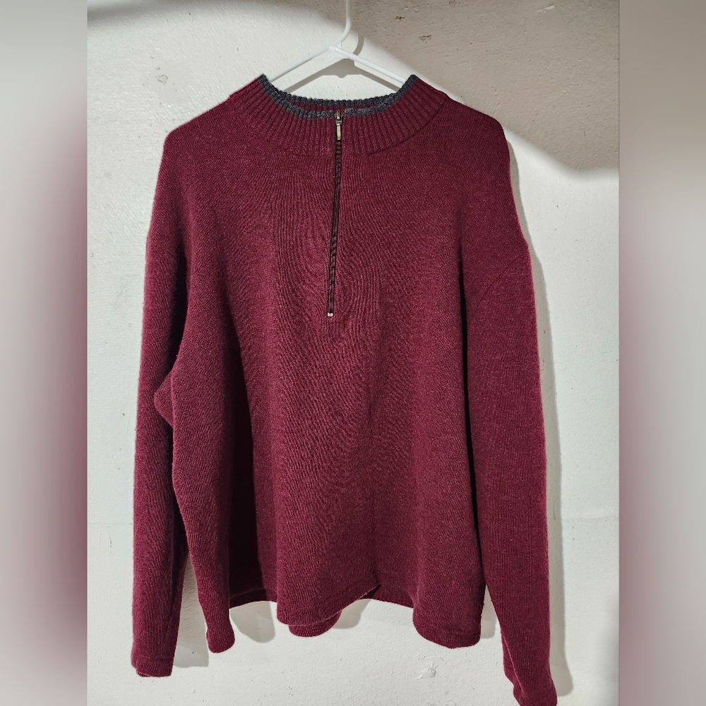 Pendleton Mens XL Burgundy Lambswool Blend Quarter Zip Mock Neck Sweater RN29685